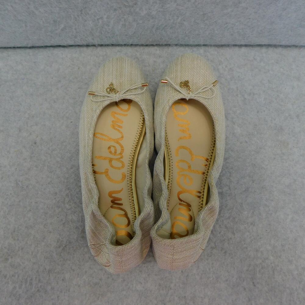 Sam Edelman Felicia Natural Gold Shimmery Linen Ballet Womens Size 7 Shoe - Picture 3 of 9